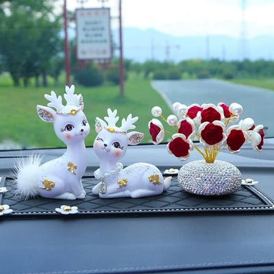 New Car Interior Decoration Ornament: "Safe Journey" Deer, High-End Goddess Dashboard Cloud Deer for Vehicles (Car ornaments) - diamond-auspicious-cloud-deer-pearl-rose-medium-daisy-cushion