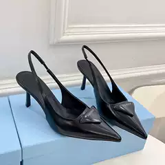 High Version P Brand High Heels with Pointed Toe, Closed Toe, Thin Heel, Hollow Back, Sexy and Elegant Commuter Triangle Logo Sandals