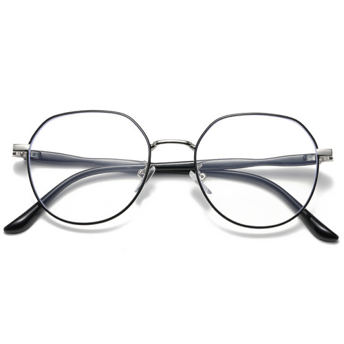 New Fashionable Metal Literary Student Myopia Flat Glasses Women's Casual No-Makeup Versatile Polygonal Anti-Blue Light Glasses