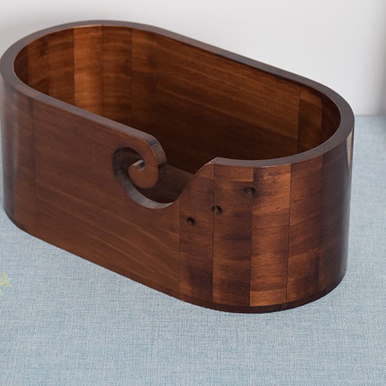 Tazón de lana ovalada de madera maciza retro Tazón de almacenamiento de lana para el hogar Herramientas de almacenamiento para el hogar con agujeros