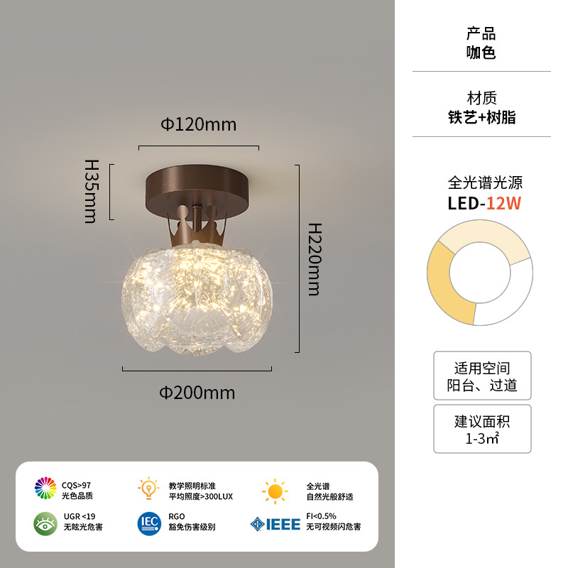 Lámpara de techo de flores de resina de estilo antiguo, luz de pasillo, luz de pasillo, balcón retro francés, iluminación de entrada, sentido avanzado