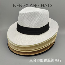 三折带爵士草帽遮阳帽爵士帽子Panama Fedora straw Hat批发