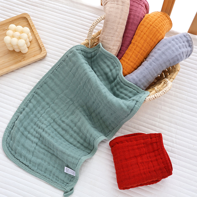 Cross-Border Six-Layer Seersucker Baby Towel Absorbent and Breathable Baby Face Towel Plain Newborn Saliva Towel