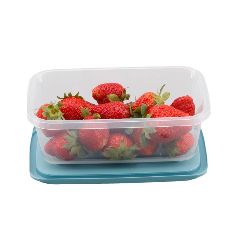 Refrigerador de plástico transparente rectangular de cuatro piezas caja de almacenamiento sellada combinación de caja de alimentos refrigerados para el hogar