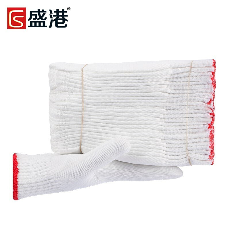 盛港500克尼龙线手套耐磨12副/包加厚款防护实用防割工业级防护