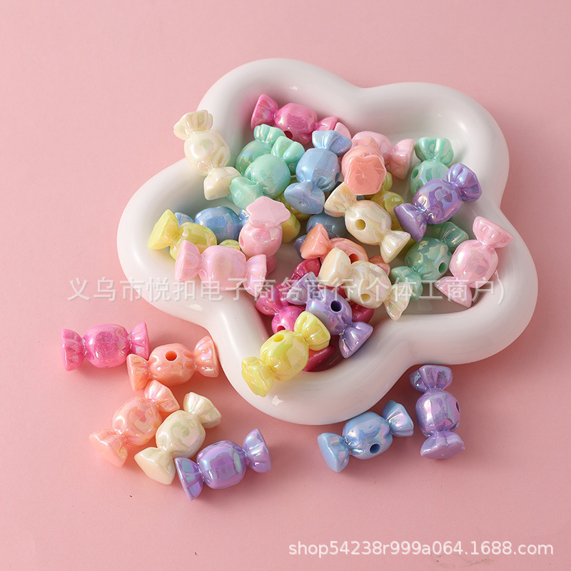 Acrylic Macaron Color Plated Vertical Hole Candy Accessories DIY Handmade Beaded Mobile Phone Chain Pendant Key Buckle Decoration