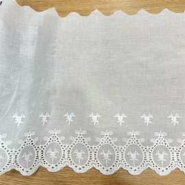 全棉绣花布 棉线绣花花边面料 单边定位裙摆袖口刺绣花边女装辅料