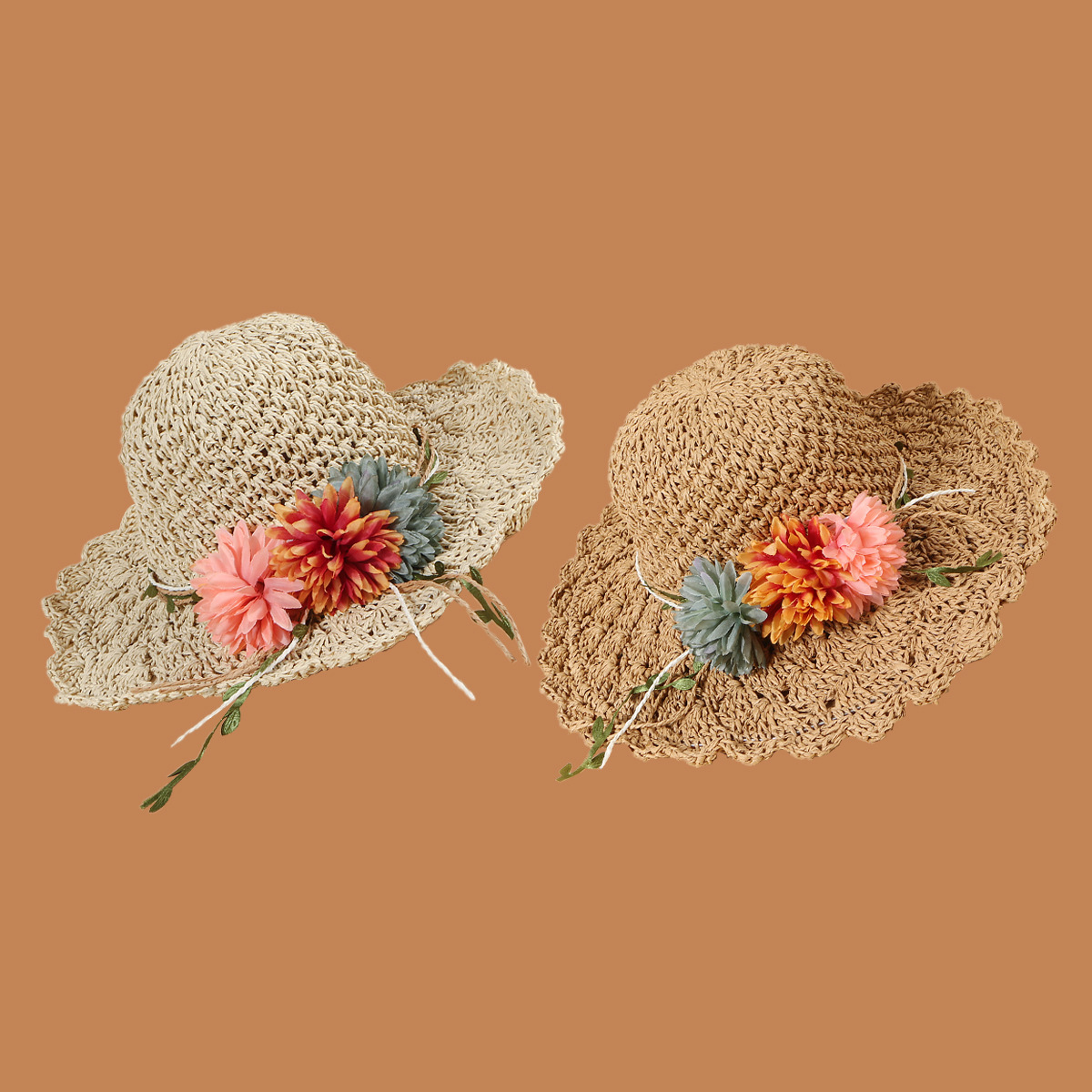 Korean Flower Sunscreen Wide-brimmed Lace Straw Hat display picture 1