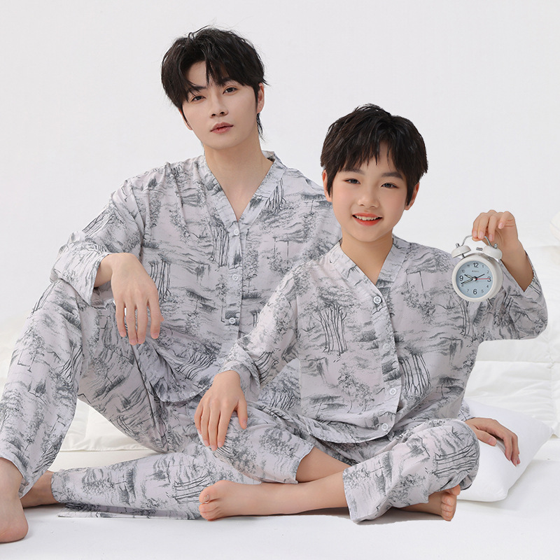 Cotton Silk Family Matching Outfits for a Family of Four or Three, Cotton Silk Pajamas for Girls, Mother-Child, Mother-Daughter, Family Clothing, Home Air-Conditioning Wear