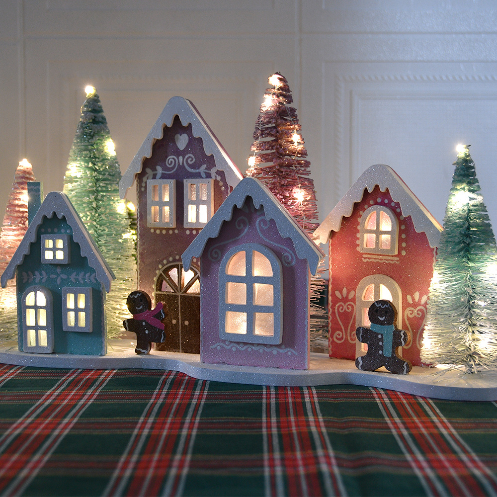 Decoraciones navideñas de madera decoración de la casa navideña de alces escena de diseño ventanas de color atmósfera creativa decoración regalos