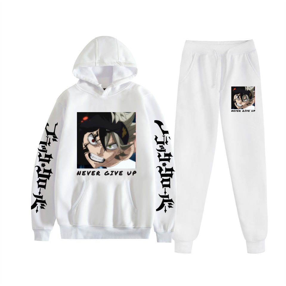 Traje de suéter con capucha suelto de dos piezas de trébol de cuatro hojas negro para hombres y mujeres con estampado de letras nuevas transfronterizas