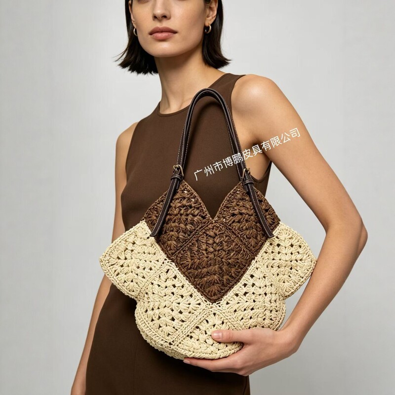 2026 New Style Woven Tote Bag for Women, Summer Retro Hollow-Out Straw Bag, Hand-Held Crossbody Bag, Beach Vacation Bag