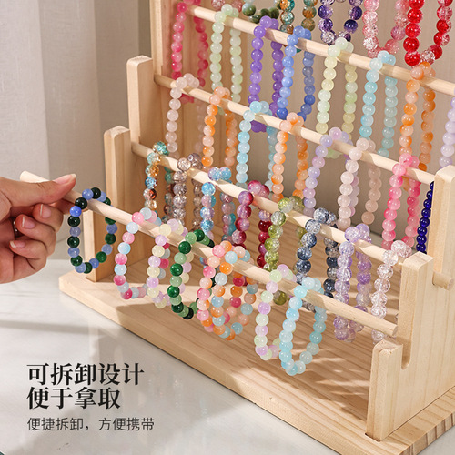 Wooden jewelry organizer rack bracelet and pendant display stand accessory keychain bangle stall display props rack rod