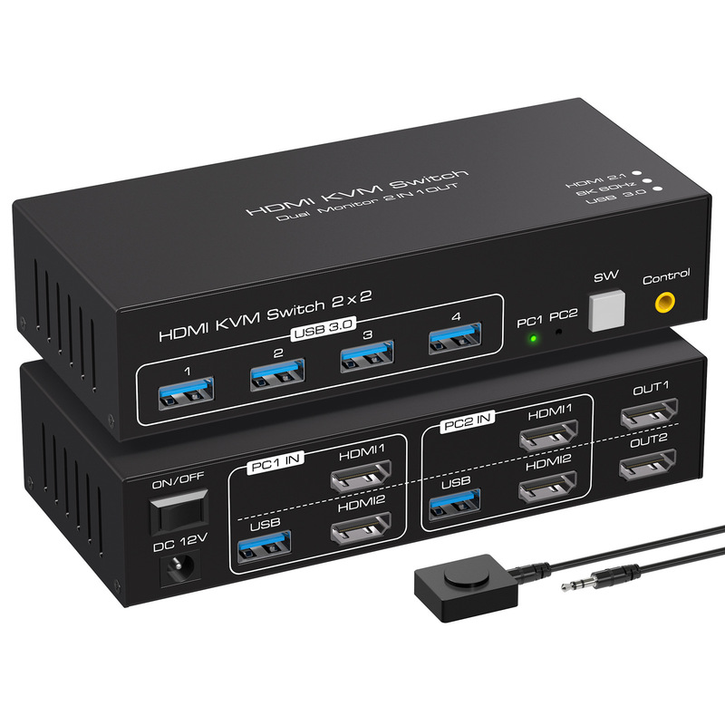 Dual HDMI Input Kvm Switcher Two in and Two Out Hdmi2.1 Version 8K@60Hz4K@120Hzusb3.0
