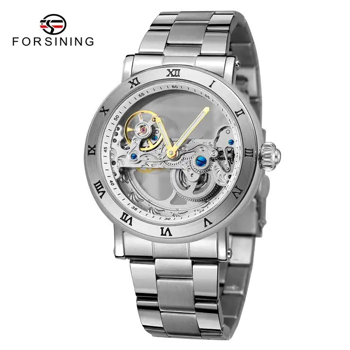Fossini forsining moda europea y americana reloj hueco de doble cara con movimiento tallado reloj mecánico automático
