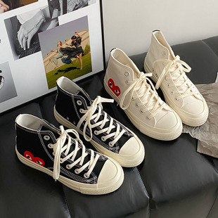 Easiest for Match Retro Canvas Shoes 1970S Replica Heart Canvas Shoes Ulzzang Women's High-Top White Shoes