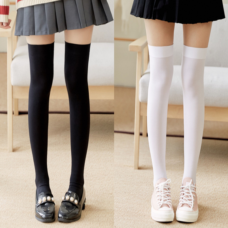 Solid Color Velvet Over-The-Knee Socks Jk Black and White Stockings Thin Sexy Slimming Look Versatile Long Thigh Socks B06