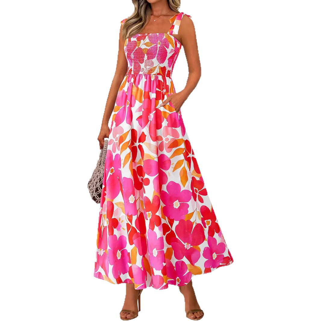 2026 Summer Commute Style Women Sleeveless Printed Long Camisole Dress_ecoleips.com