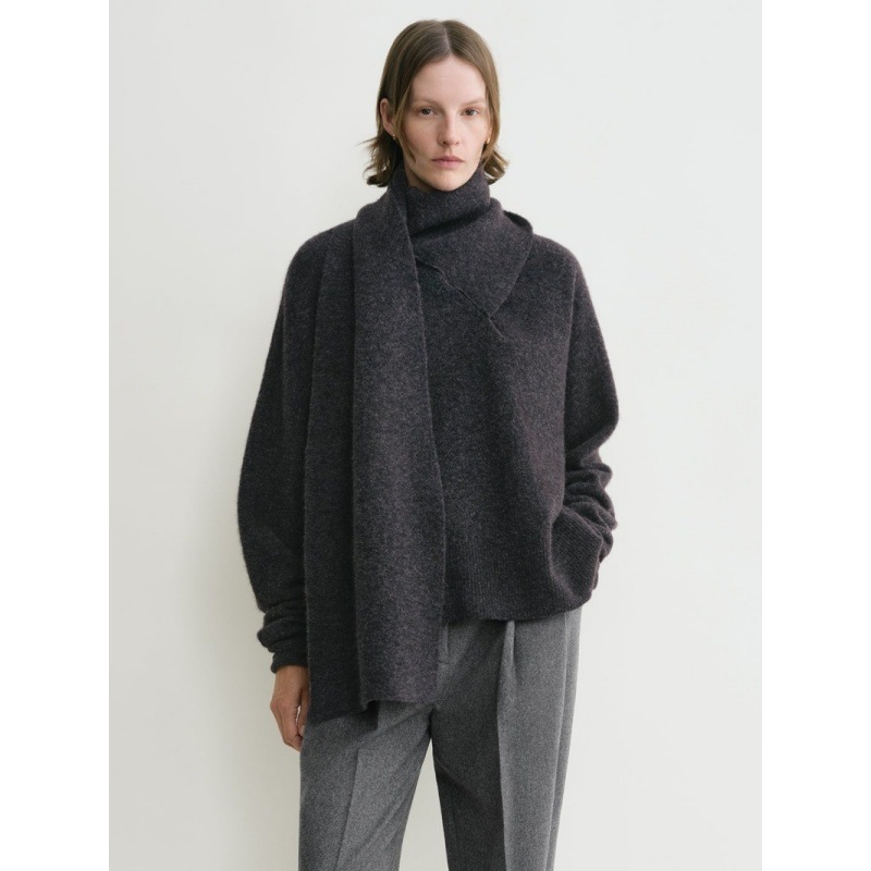 Longmei 北欧スタイル TOT スカーフ襟ルーズセーター女性のための 2025 秋と冬の新しいルーズ長袖ニットトップ