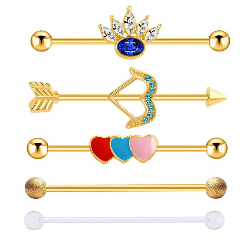 European American Best-Selling Industrial Rod Ear Bone Nail 5-Piece Set Star Snake Chain Earrings Stainless Steel Body Jewelry detail image 11