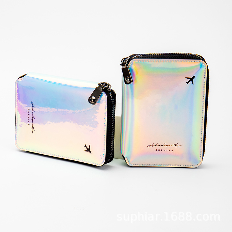 Nuevo bolso de viaje de moda láser, bolso de tarjeta pequeño multifuncional para viajes de verano, bolso de pasaporte para mujer casual de todo fósforo para hombres