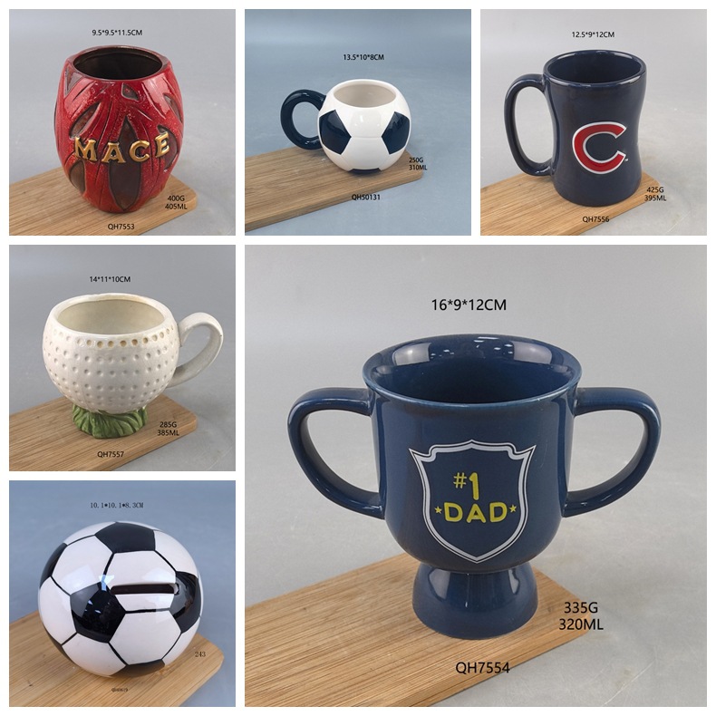 Nueva taza de fútbol de cerámica exótica Copa del mundo en relieve Copa de agua en forma especial Copa de promoción publicitaria Copa de baloncesto