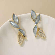 蓝叶子耳钉女气质珐琅耳环蓝树叶耳饰独特设计925银针莫兰迪色系