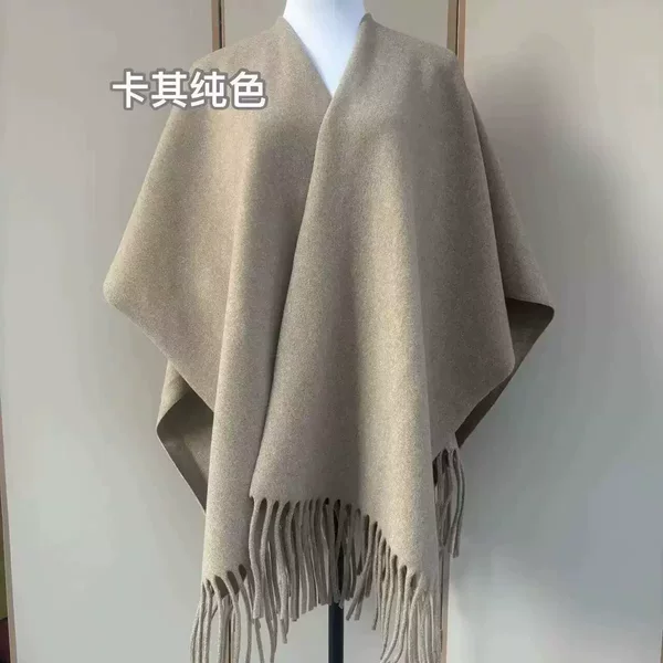 New Style Women's Versatile Solid Color Thickened Tassel Warm Large Shawl Autumn and Winter High-End Thick Jacquard Cape