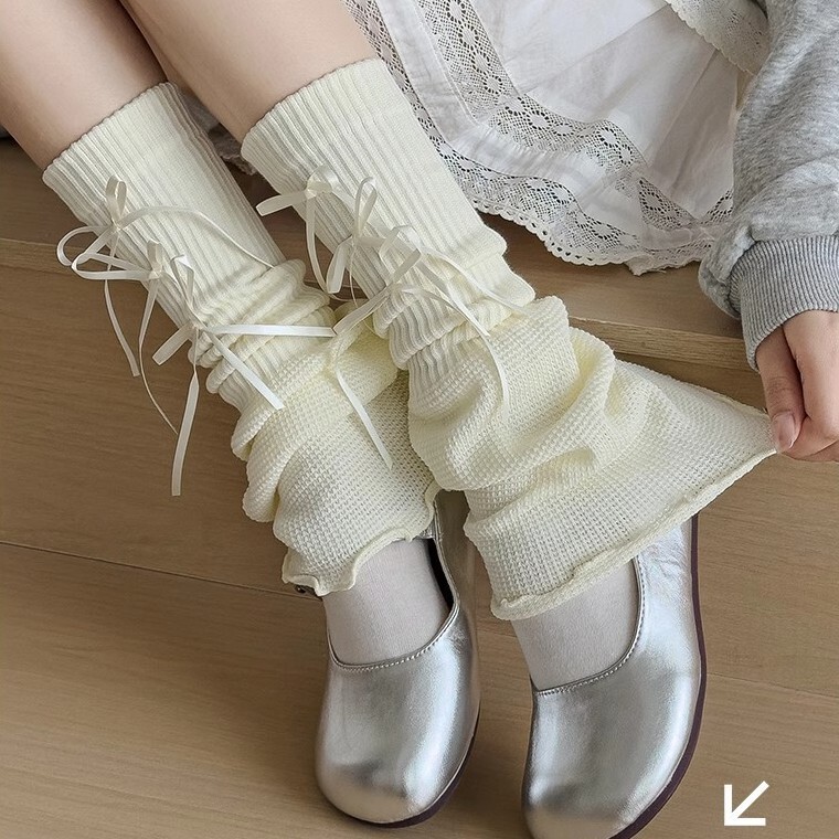 Bow pile socks white horn leg cover women's summer thin tube y2k hot girls sweet cool calf socks