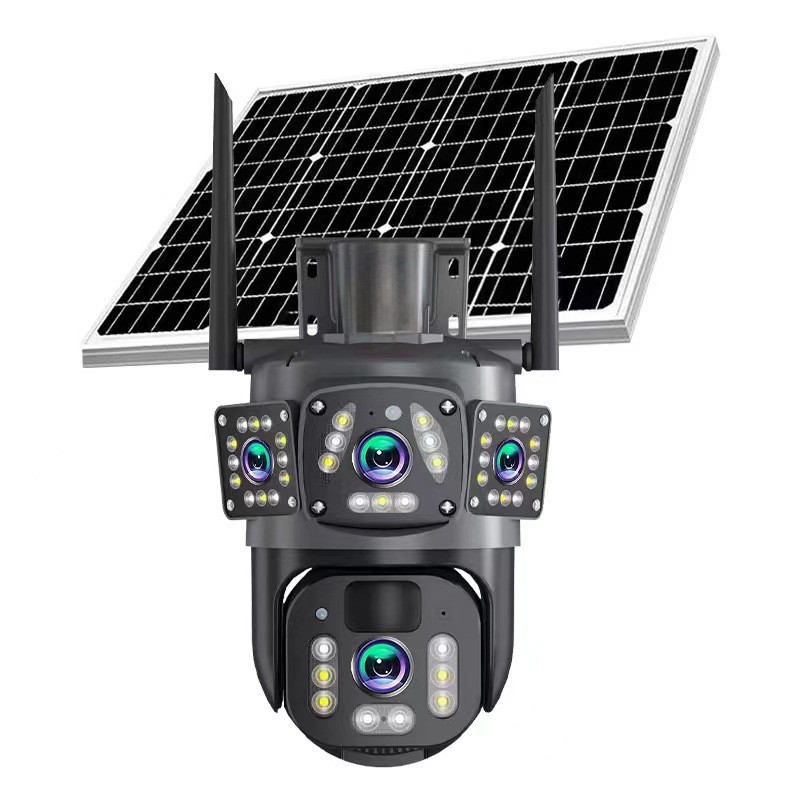 Cámara inteligente panorámica 4G solar, tres lentes, bajo consumo de energía, monitor de voz bidireccional para exteriores, venta caliente transfronteriza
