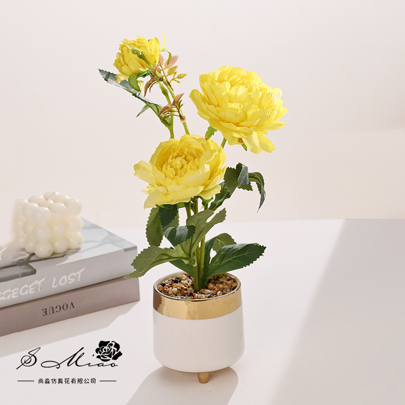 Flores falsas de alta calidad camellia pequeña flor de bonsai de moda decoración creativa plantación verde artificial simulación maceta