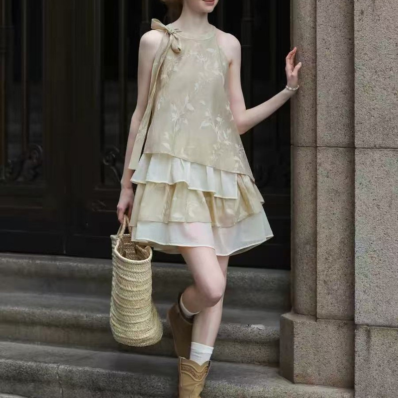 Meliliy 2026 Summer New Style New Chinese-Style Sweet Style Halter Neck Bow Tie Multi-Layer Splicing Dress Meliliy 2026 Summer New Style New Chinese-Style Sweet Style Halter Neck Bow Tie Multi-Layer Splicing Dress