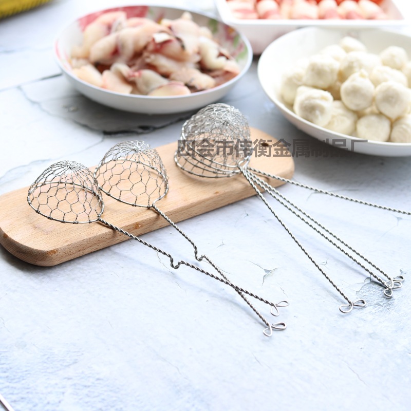 Tejida a mano 304 de acero inoxidable olla caliente cuchara estufa lateral pequeña colador cuchara malla colador tejido a mano Pantalla de filtro fábrica al por mayor