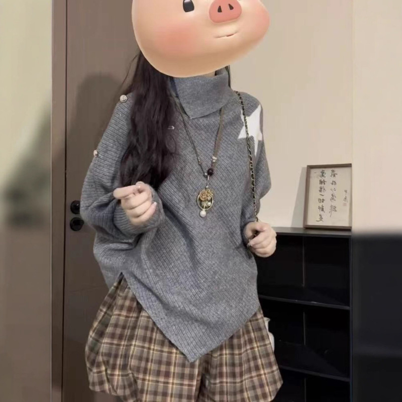法式不规则设计感宽松小众斗篷高领星星毛衣披风感针织衫女潮|undefined