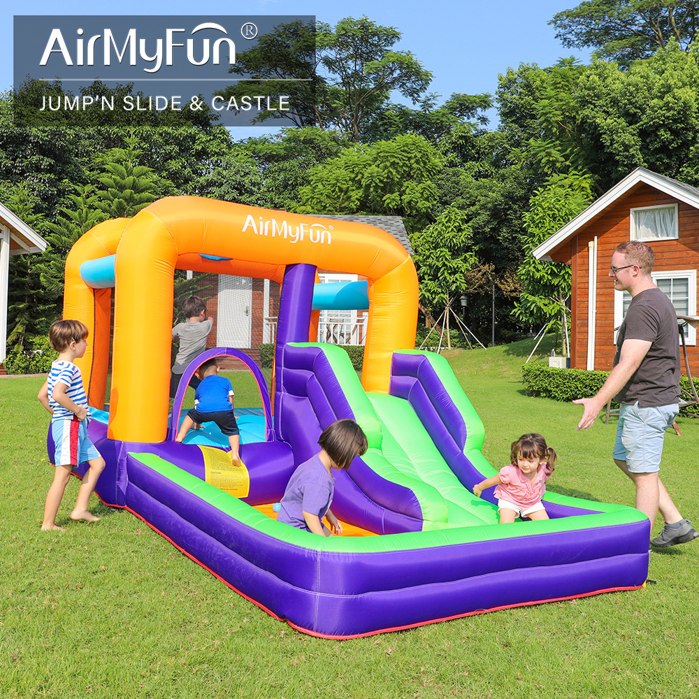 AMF | Castillo inflable para el hogar, fiesta al aire libre, parque de atracciones infantil pequeño, trampolín inflable, tobogán combinado, piscina de olas