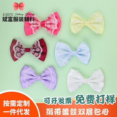 蕾絲花邊蝴蝶結4厘米緞帶蕾絲雙層包心結蕾絲手結緞帶蕾絲雙帶結