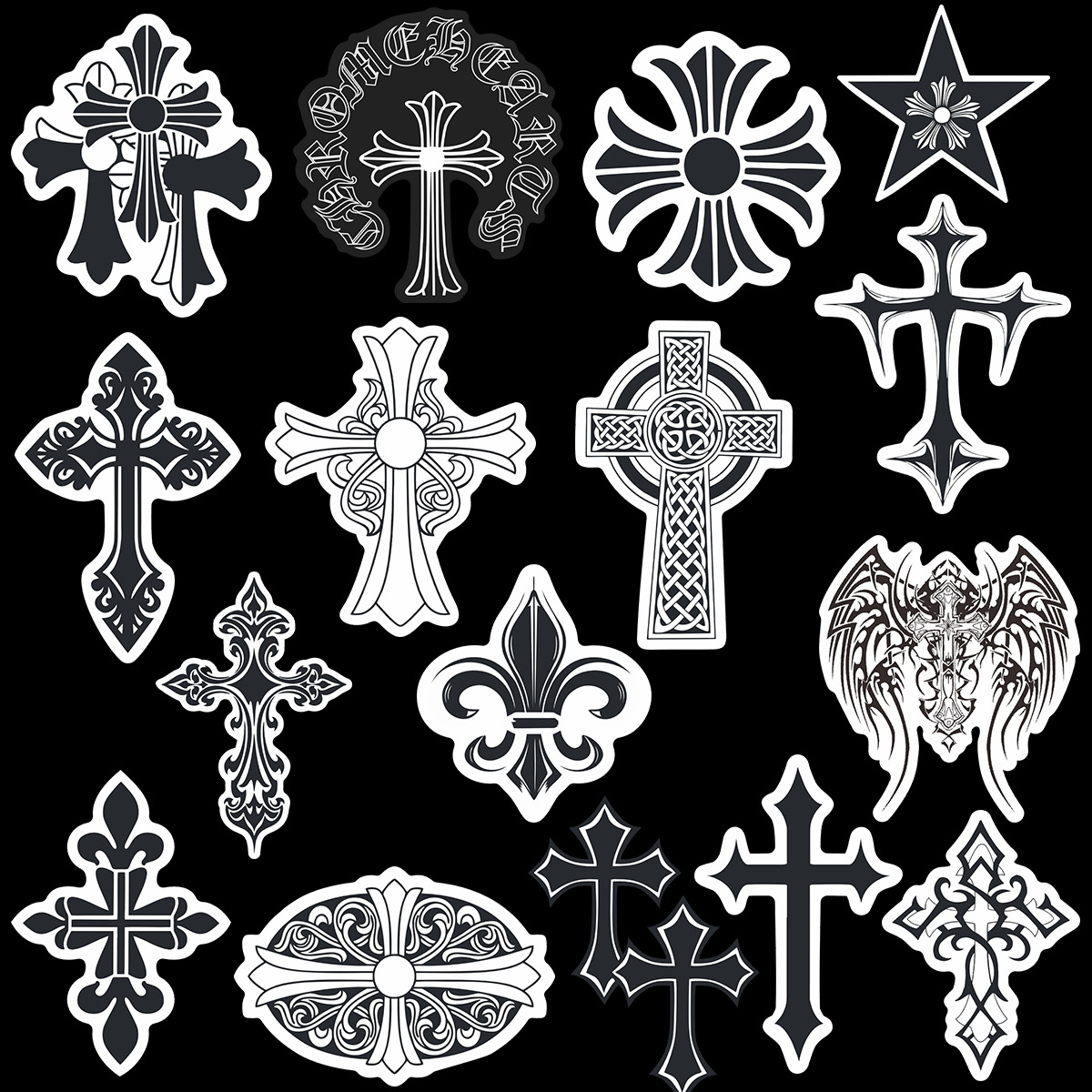 16 Large Crow Heart Stickers for Luggage, Laptop, DIY Decoration, Cross-Border Waterproof Pvc Stickers Wholesale