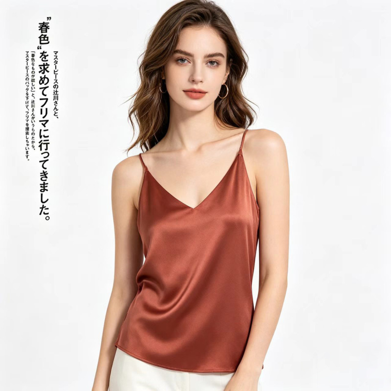 Manufacturer Wholesale 2026 Summer New Style Silky Satin Imitation Silk V-Neck Single-Shoulder Camisole for Women in Stock