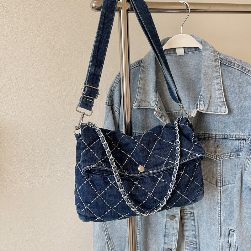 Bolso de viaje de gran capacidad para mujeres 2025, nuevo bolso de hombro jeans de moda, bolso de diamante de verano