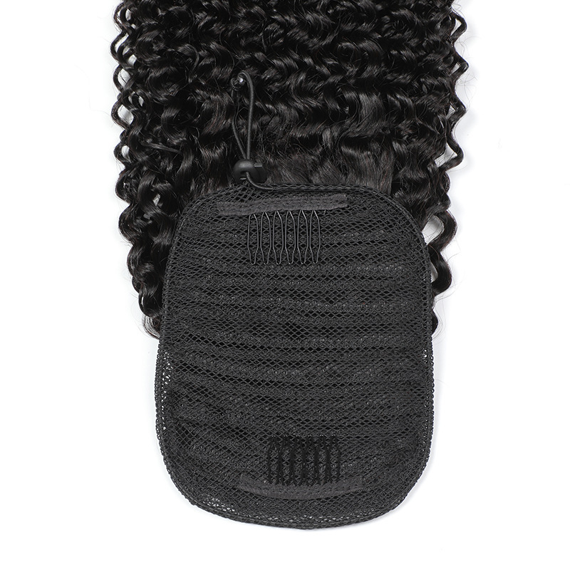 Cordón Kinky Curly Ponytail peluca Cola de caballo cabello humano real