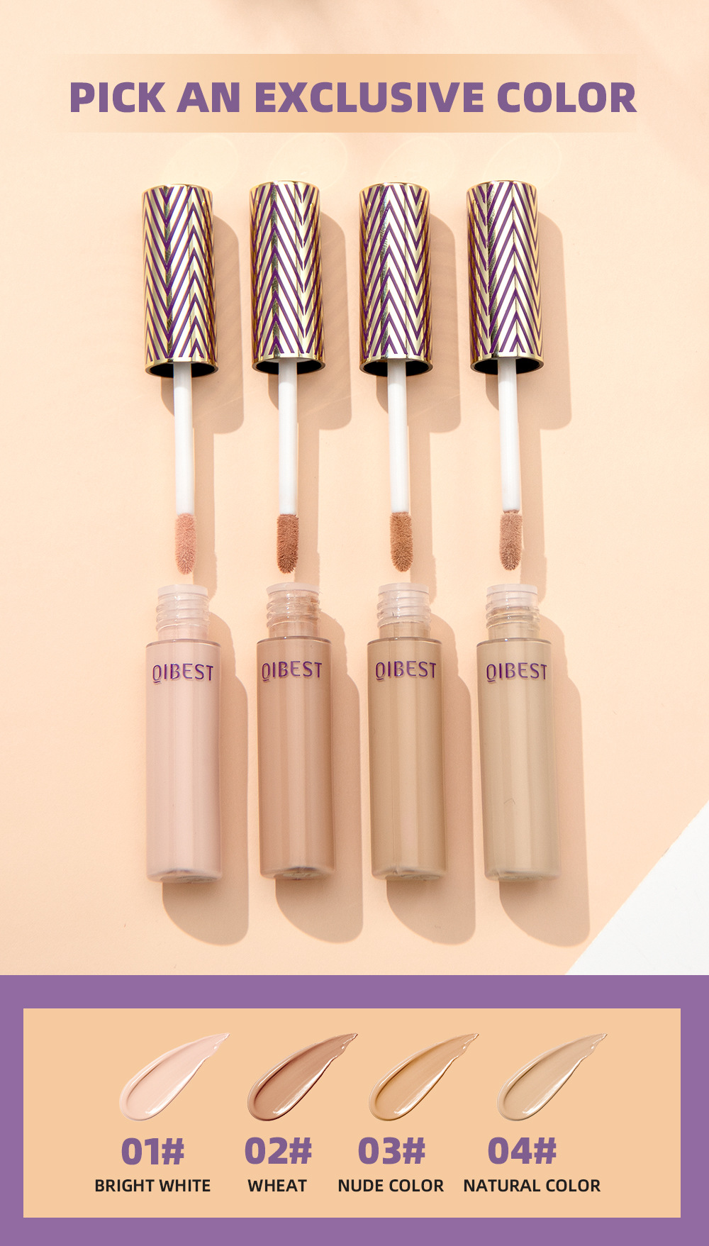 QIBEST Concealer is waterproof, sweat-proof, long-lasting, and does not easily smudge. It can cover pigmentation, acne marks, fade dark circles, and is a contouring liquid Specification drawing