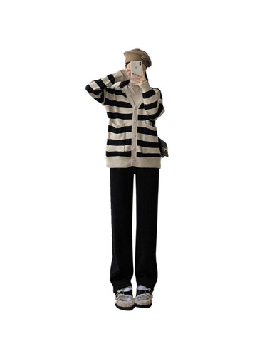 Grey Knit Wide Leg Pants for Women Tall 150cm Girls Short  Spring and Autumn Season Maize Pattern Thickenings Make High