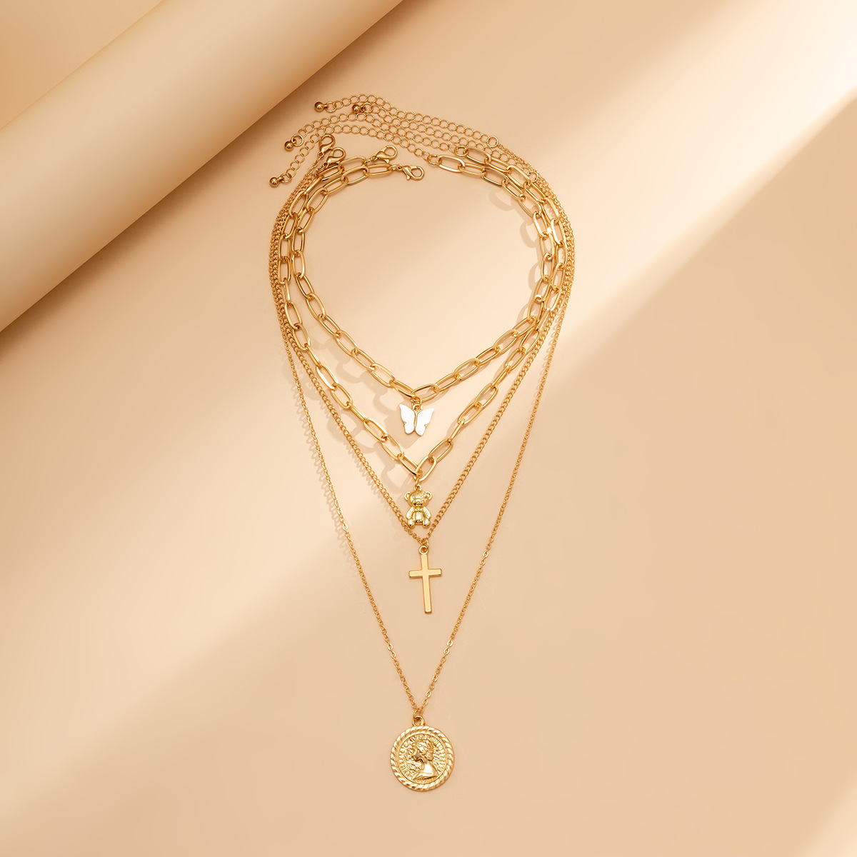 Jewelry Stacked Hip Hop French Set Chain Butterfly Cross Pendant Necklace_voghion.com