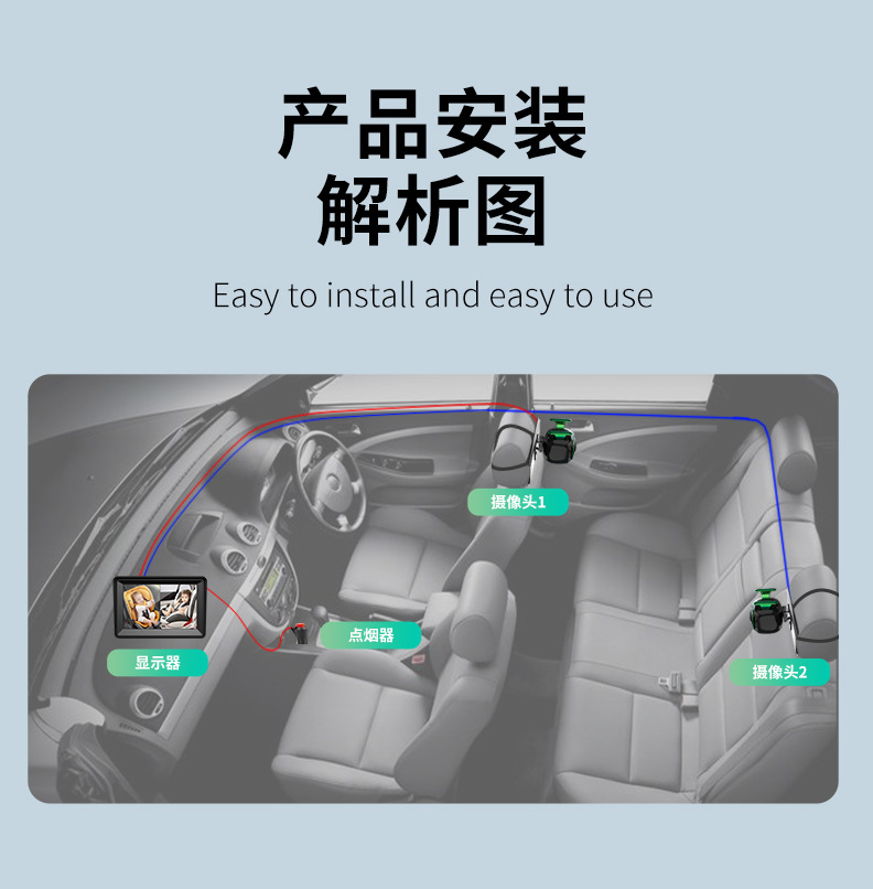 Car-Mounted Baby Monitor 5inch Monitor + Night Vision Camera Rear View Monitoring Image