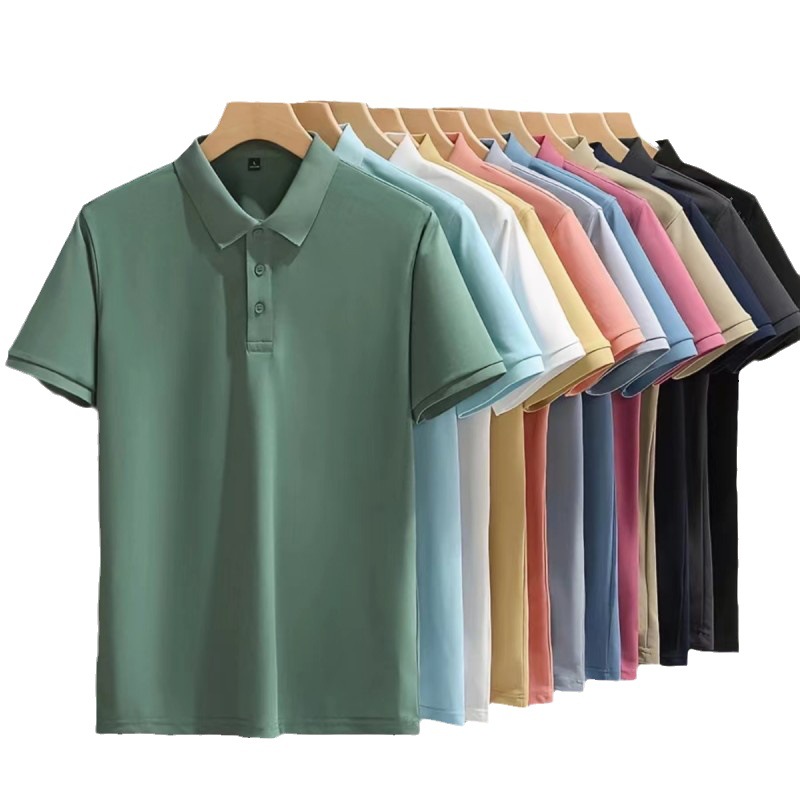 Negocios Camisa de polo de comercio exterior Camiseta de manga corta para hombres solapa suelta verano gama alta TikTok popular Ice Silk Plus size top