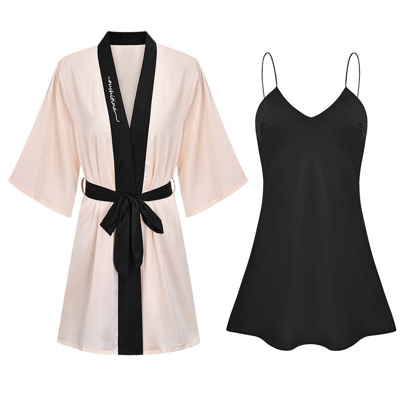 High-end Nightwear Nightwear Two-piece New Ice Silk Sling Nightwear Set Spring and Autumn Internet Celebrity TikTok Home Clothes