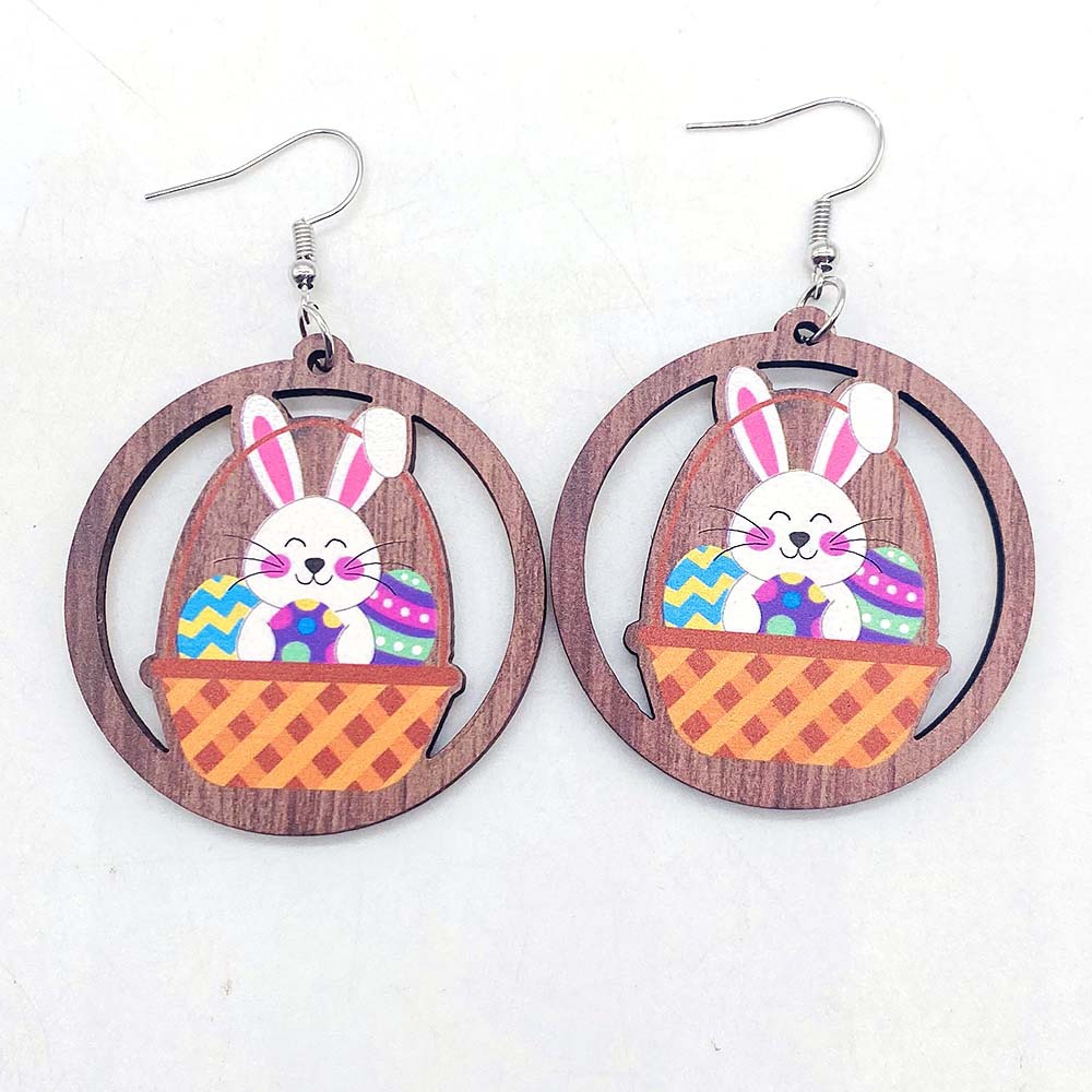 1 Paire Mignon Lapin Dessin Animé Bois Boucles D'oreilles display picture 5