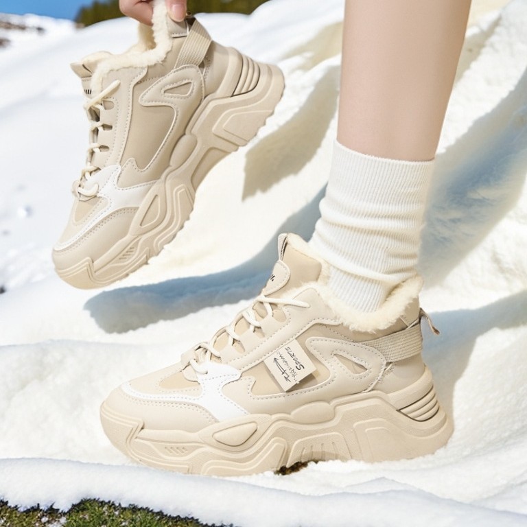 Nuevos zapatos de mujer de invierno cómodos no cansados zapatos de algodón con terciopelo antifrío, calentamiento antideslizante, moda calentamiento zapatillas deportivas