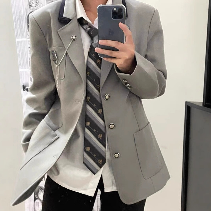 Japanese College Style dk Boys Uniform Grey Suit suit Hot-blooded College Suit Pi Shuai Senior Jk Suit Jacket