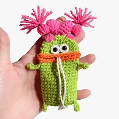 Car key bag, cartoon wool knitted hand-woven big - small-mouth-green-pink-braid-99-car-general